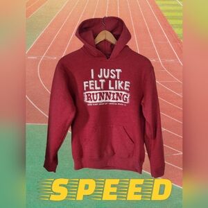 Forest Gump Graphic Running Hoodie. Reddish Color. Childs Size L